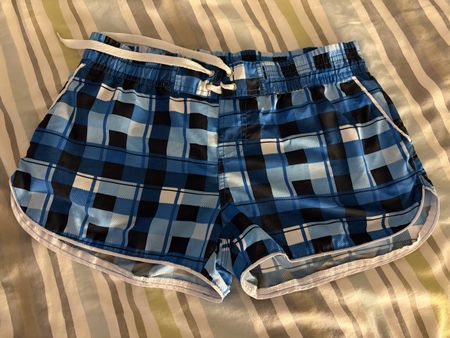 Blaue Damen Kurzhose Shorts mit Karo-Muster, Grösse S/M