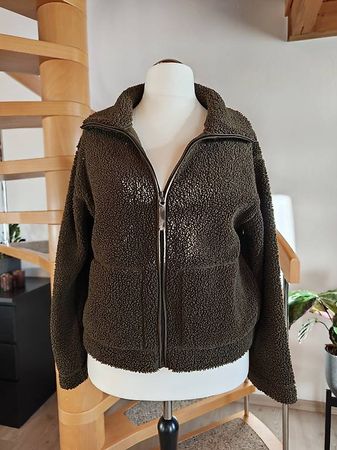 H&M Teddy Fleecejacke L 44 Oversized Khaki