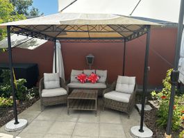 LOUNGE Sitzgruppe Rattan  mit Tisch und 8 Auflagen