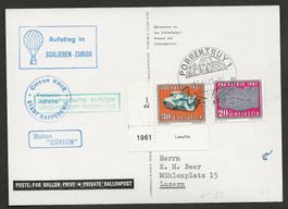 Ballon Schweiz 1961 Schlieren Porrentruy Flugpost Luftpost