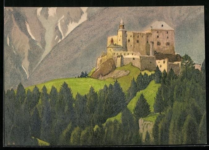 Cartoline postali: Künstler-AK Tarasp, Burg Tarasp – Usato da Berlin venduto da bartko-reher