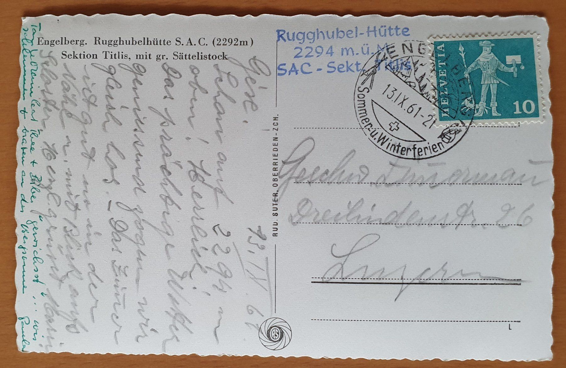 Ansichtskarten: Engelberg - Rugghubelhütte 1961 – Gebraucht aus Kreuzlingen von Rschweiz1 1
