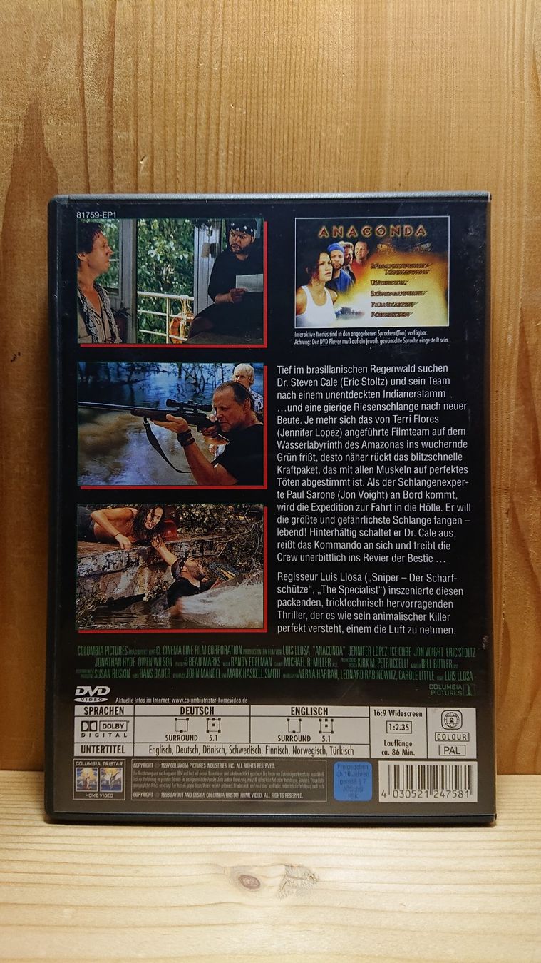 Tutti i DVDs: ANACONDA DVD mit Jennifer Lopez und Ice Cube – Usato da Wilderswil venduto da Exebub 1
