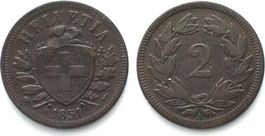 Schweiz 2 Rappen 1851 A, Bronze f.vz