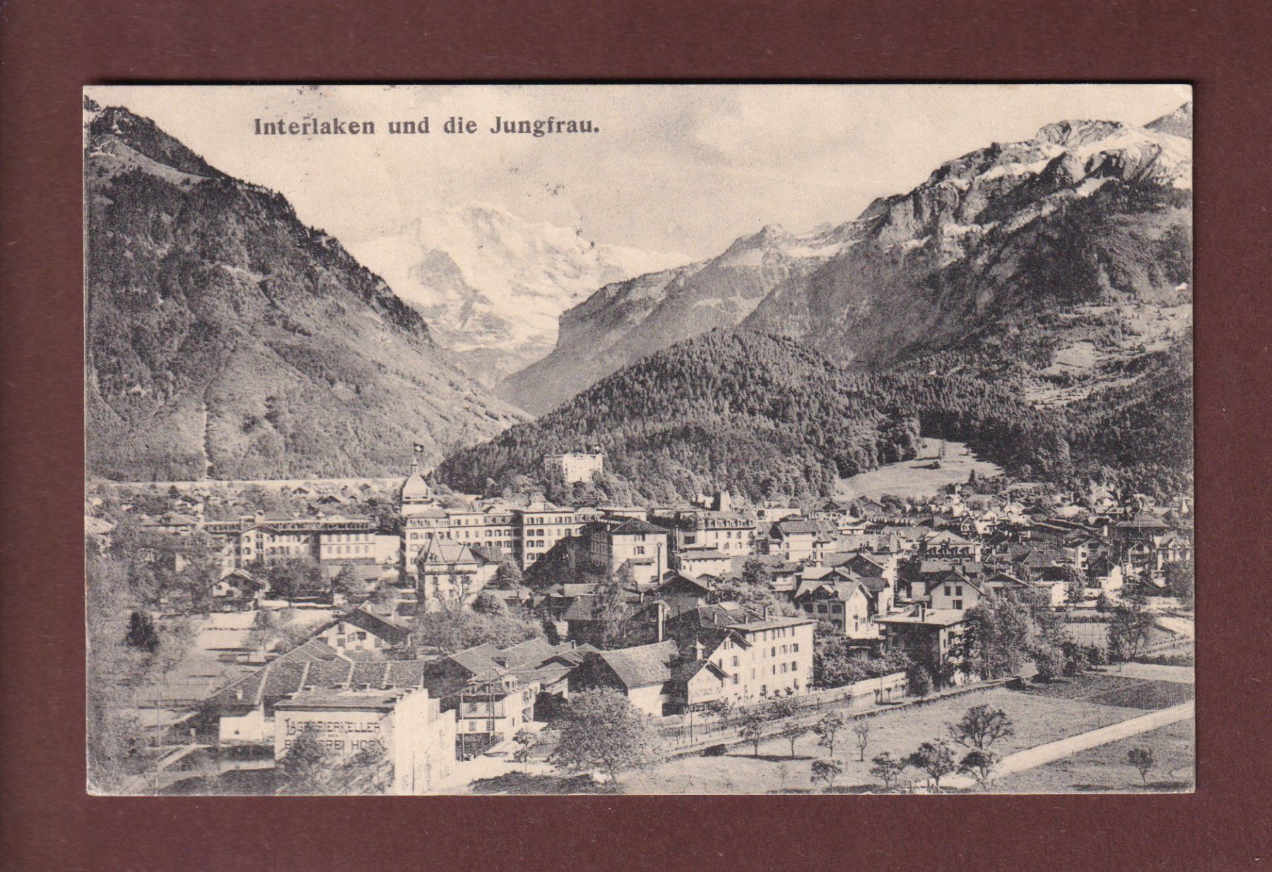 Ansichtskarten: INTERLAKEN - Teilansicht - Jungfrau - 1905 – Gebraucht aus Pully von nicecards-shop
