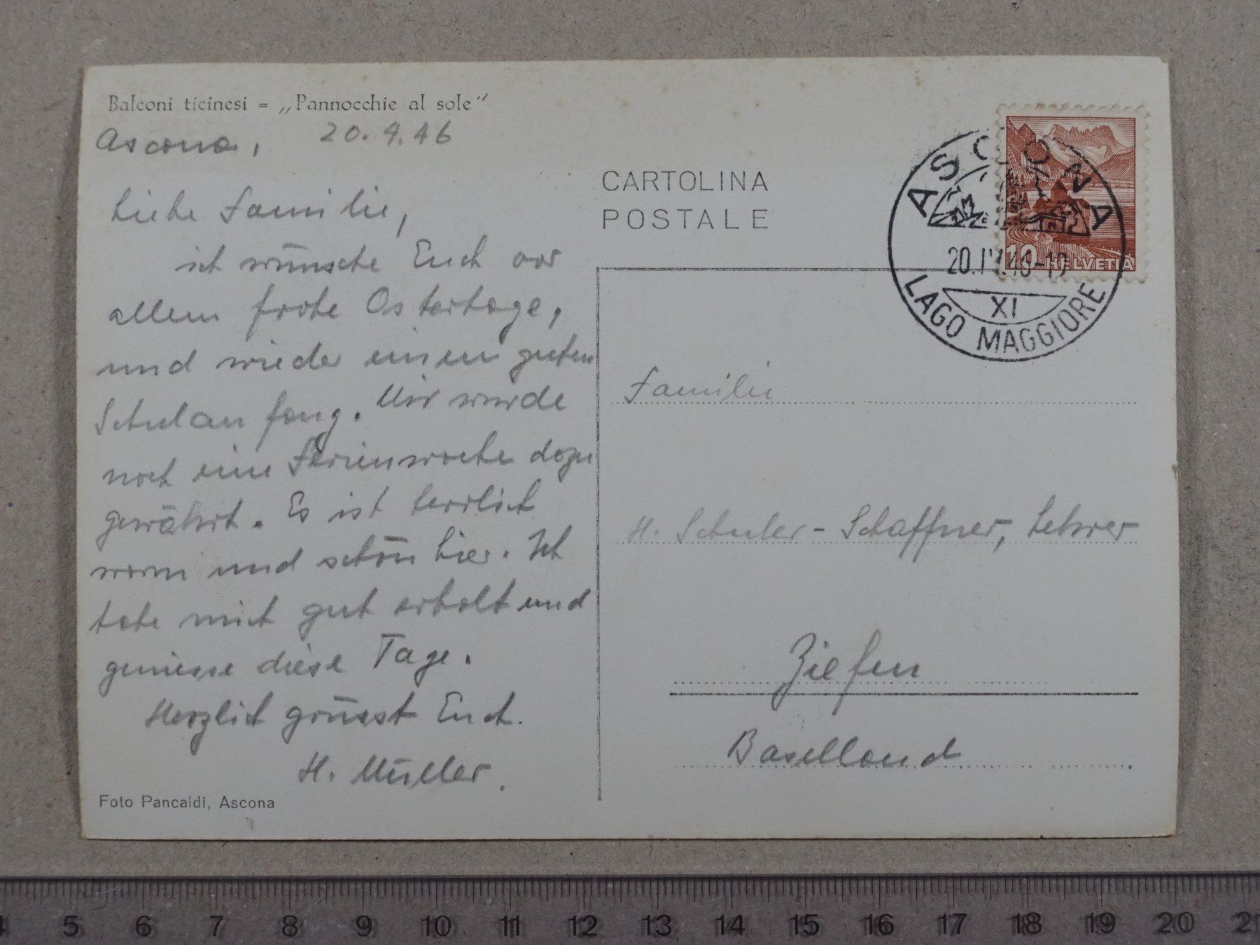 Ansichtskarten: Balconi ticinesi, Poststempel Ascona, 1946 – Gebraucht aus Lenzburg von fh1 1