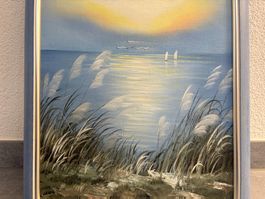35.5 cm breitx44.5 cm hoch Ölgemälde Sonnenuntergang am Meer