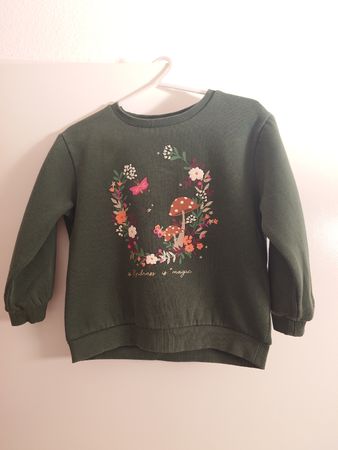 Mädchen Pullover mit Blumenprint, dunkelgrün, Grösse 104