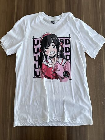 Weißes Anime Grafik-T-Shirt Pink Schwarz Größe L