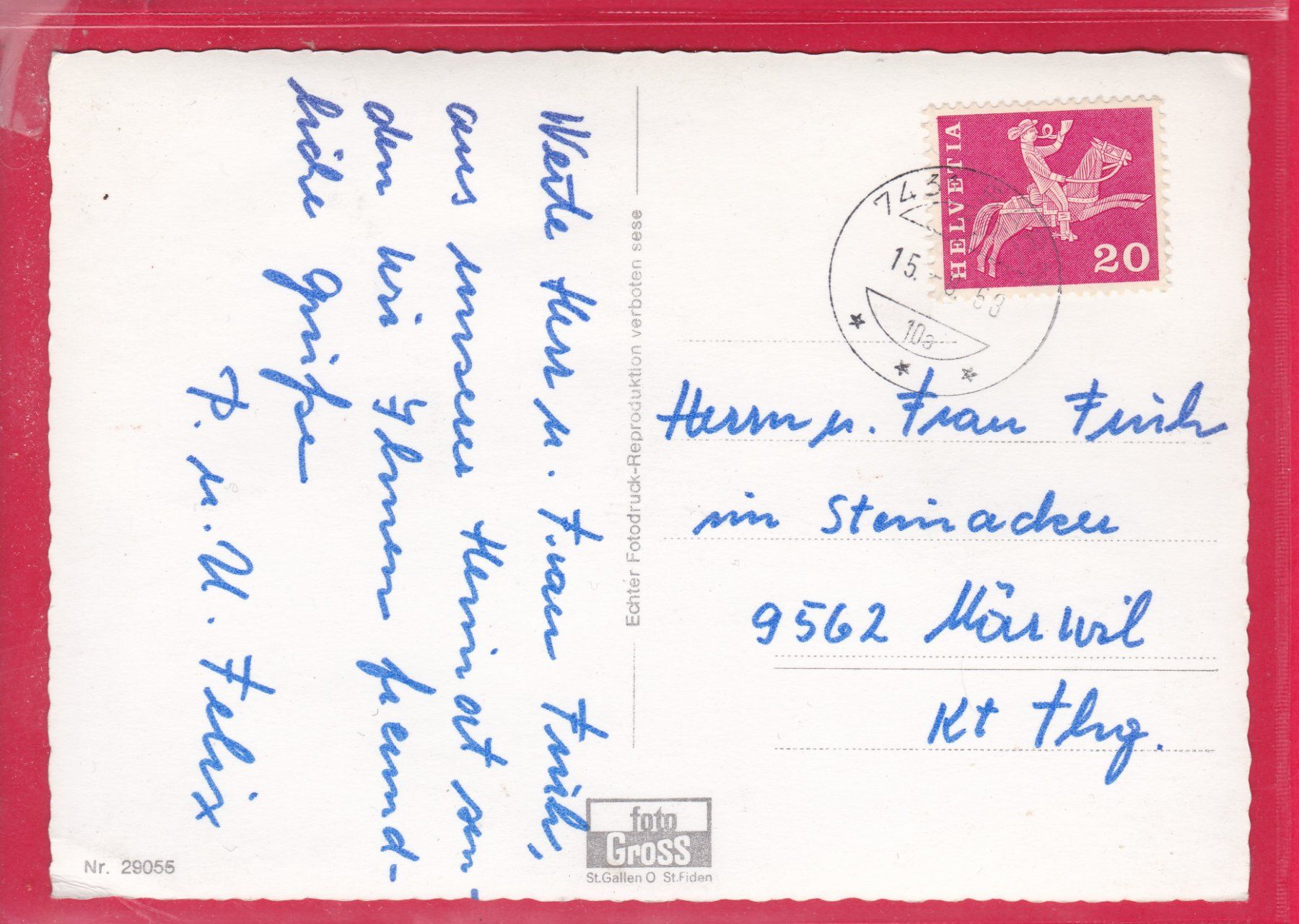 Cartoline postali: SARN AM HEINZENBERG, 15.8.1963 – Usato da Oberrieden venduto da Gebirgsstelze 1