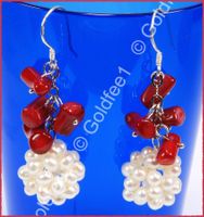 PEARL/CORAL, Perlen/Korallen Ohrhänger 925 Silber