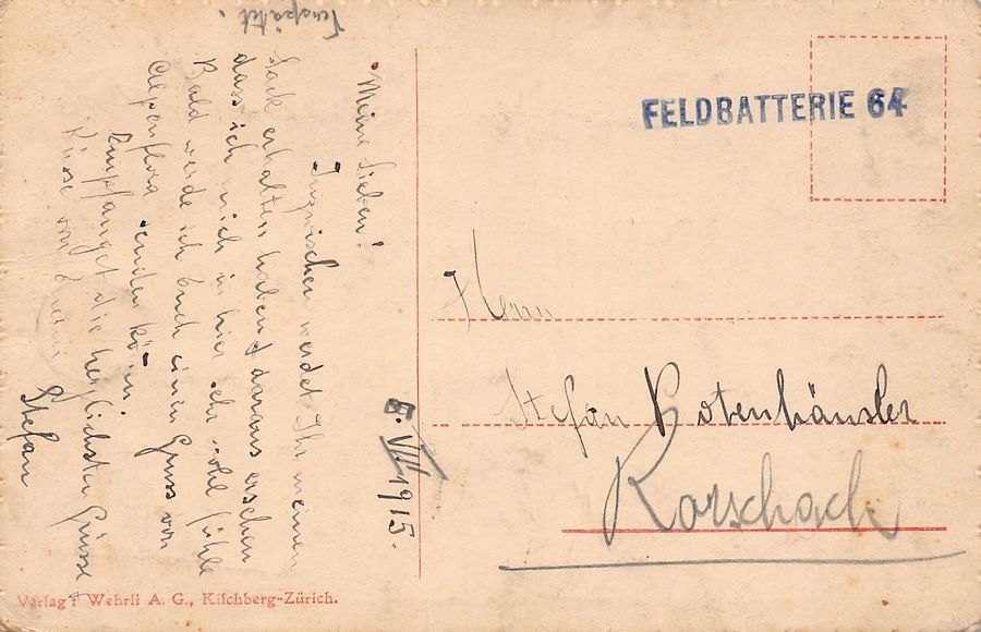 Cartoline postali: Silvaplana, Feldpost 1915 FELDBATTERIE 64 – Usato da Frauenfeld venduto da POML 1