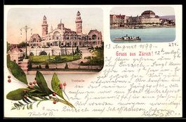 Zürich, Tonhalle und Ortsansicht mit Da