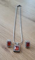 Wunderschönes Schmuckset mit orangem Stein, neuwertig