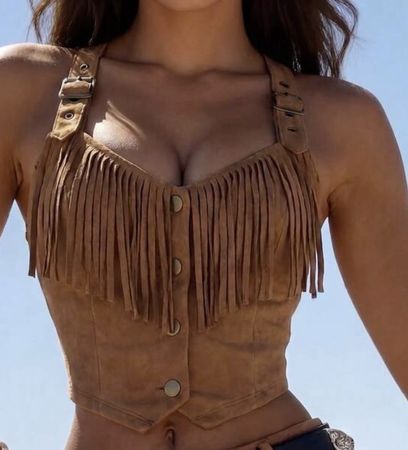 Braunes Wildleder Top mit FransenGr.M/L Festival Sommer