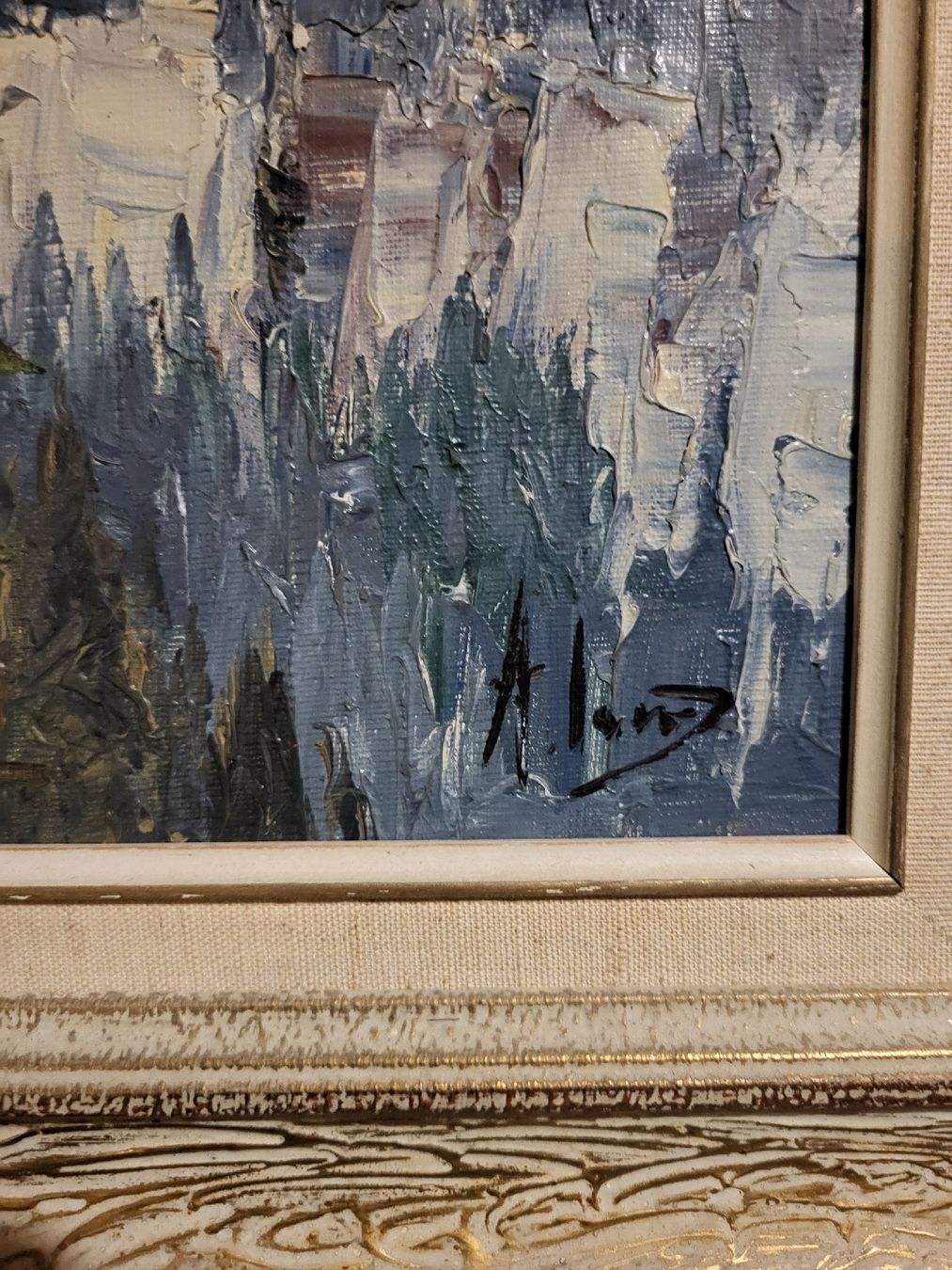 Dipinti: Tableau Cervin depuis la forêt, chalet signé. – Usato da Vevey venduto da oldiz 7