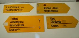 Wanderwegweiser Set 4 Stück gelb Metall