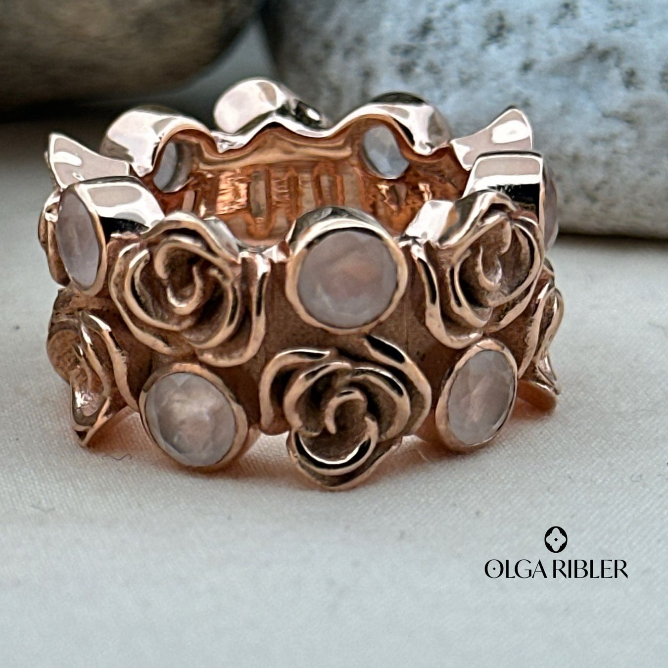 Olga Ribler Bagues: Statement Silber Ring 925 mit Rosenquarzen Grösse 55 – Neuf (Voir description) à Luzern par Schmuckoutlet 4