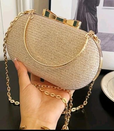 Elegante Damen Clutch Handtasche Beige Schleife Kette Abendt
