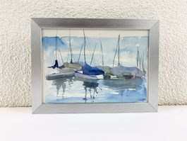 Aquarell Bild Segelboote gerahmt 13x18 cm