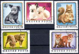 UNGARN 1974 + 1976 TIERE 5 MARKEN GESTEMPELT - K498
