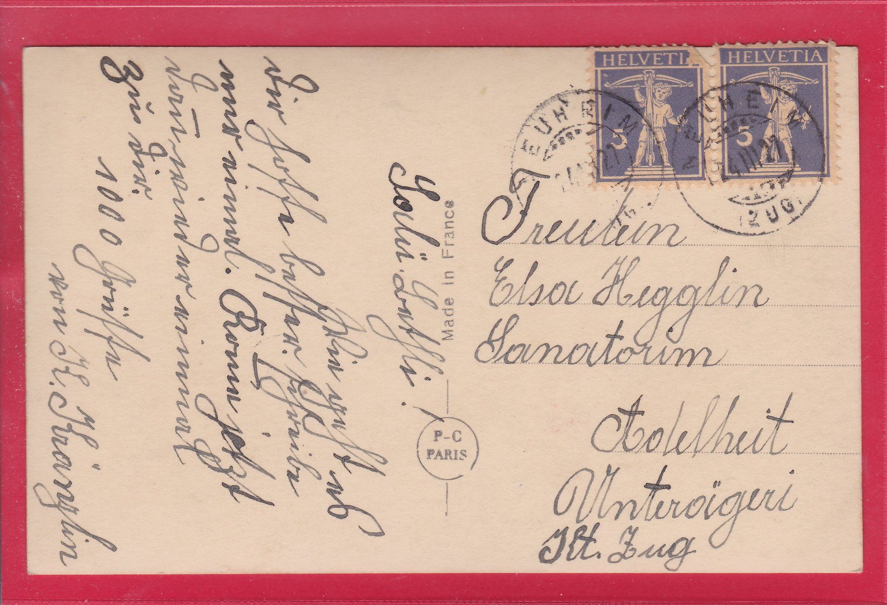 Cartoline postali: JUNGE DAME, 24.3.1927 – Usato da Oberrieden venduto da Gebirgsstelze 1