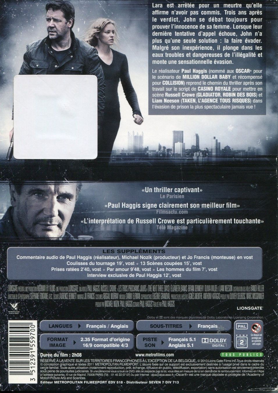 Tous les DVDs: Les Trois Prochains Jours  -  DVD – D'occasion à Les Avants par soyouz63 1