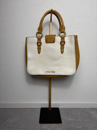 Sac Miu Miu Madras Bicolore Cuir Blanc et orange - Authentic