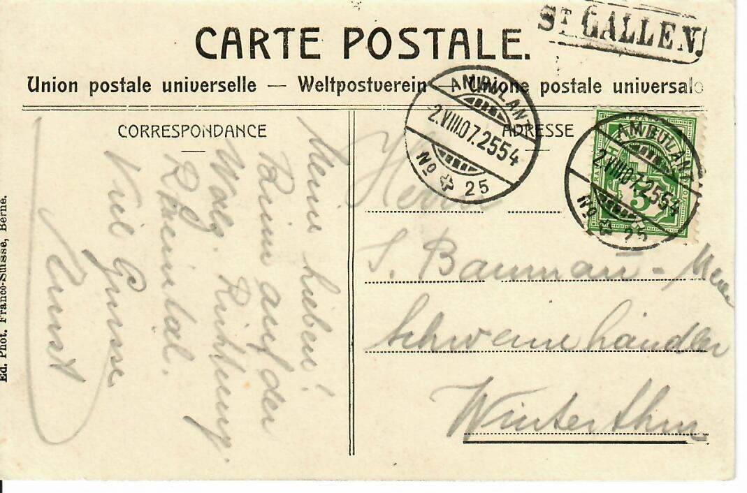 Cartes postales: St.Gallen 1907 - Ambulant - Stabstempel – D'occasion à Hochdorf par Ziegel-16 1