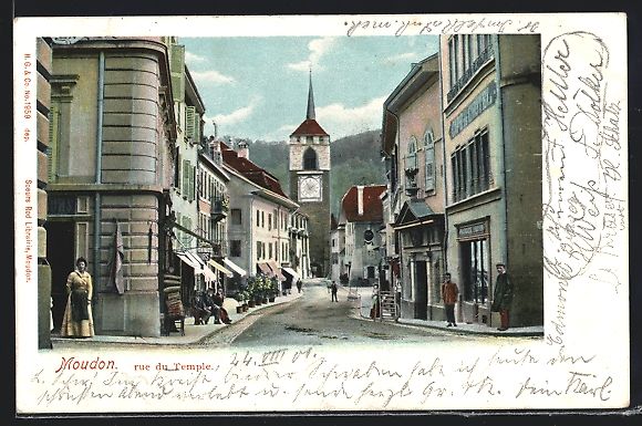 Ansichtskarten: AK Moudon, rue du Temple, 1901 – Gebraucht aus Berlin von bartko-reher