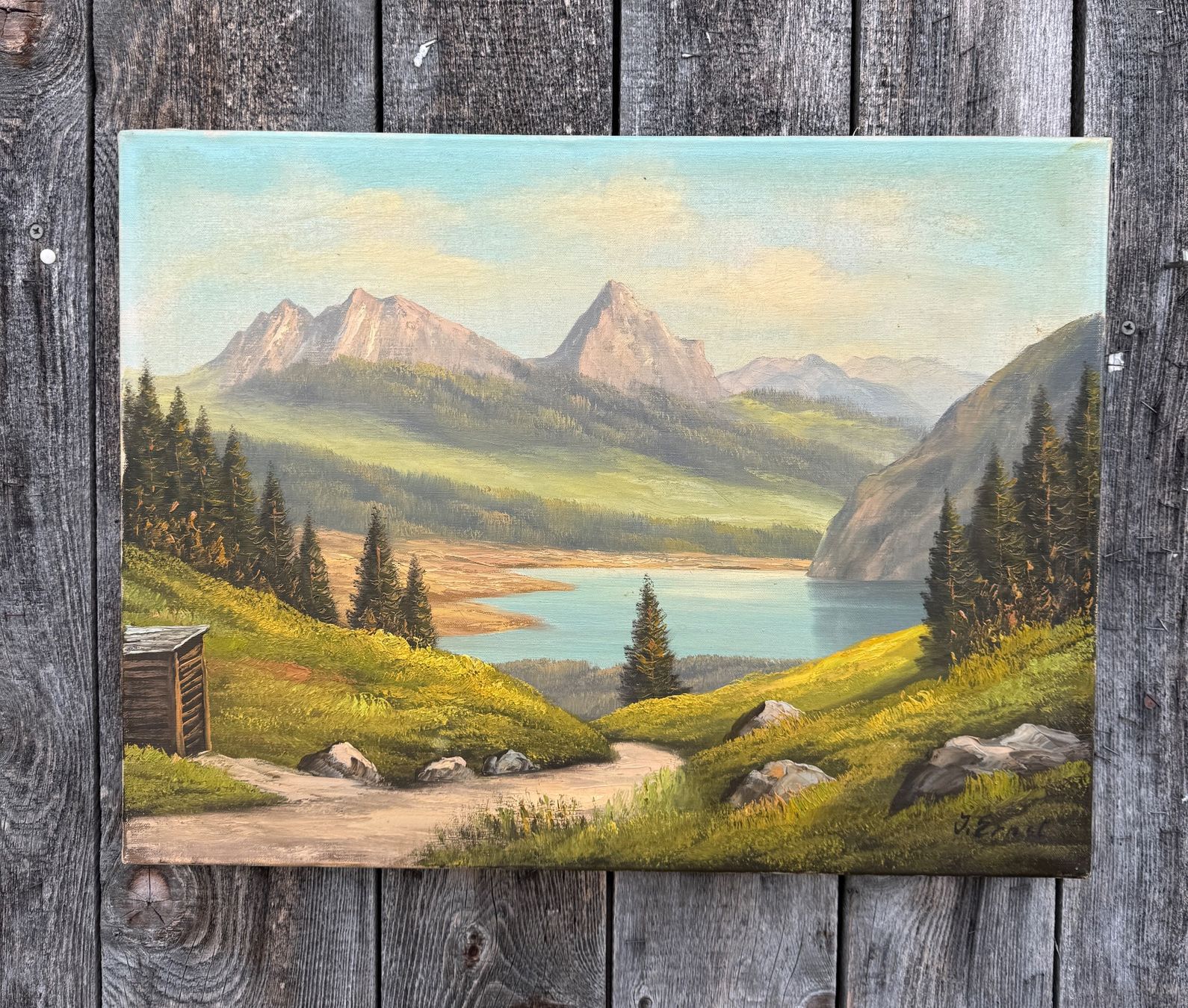 Dipinti: Ölgemälde J. Ernst Berglandschaft – Usato da Sachseln venduto da BONATI01