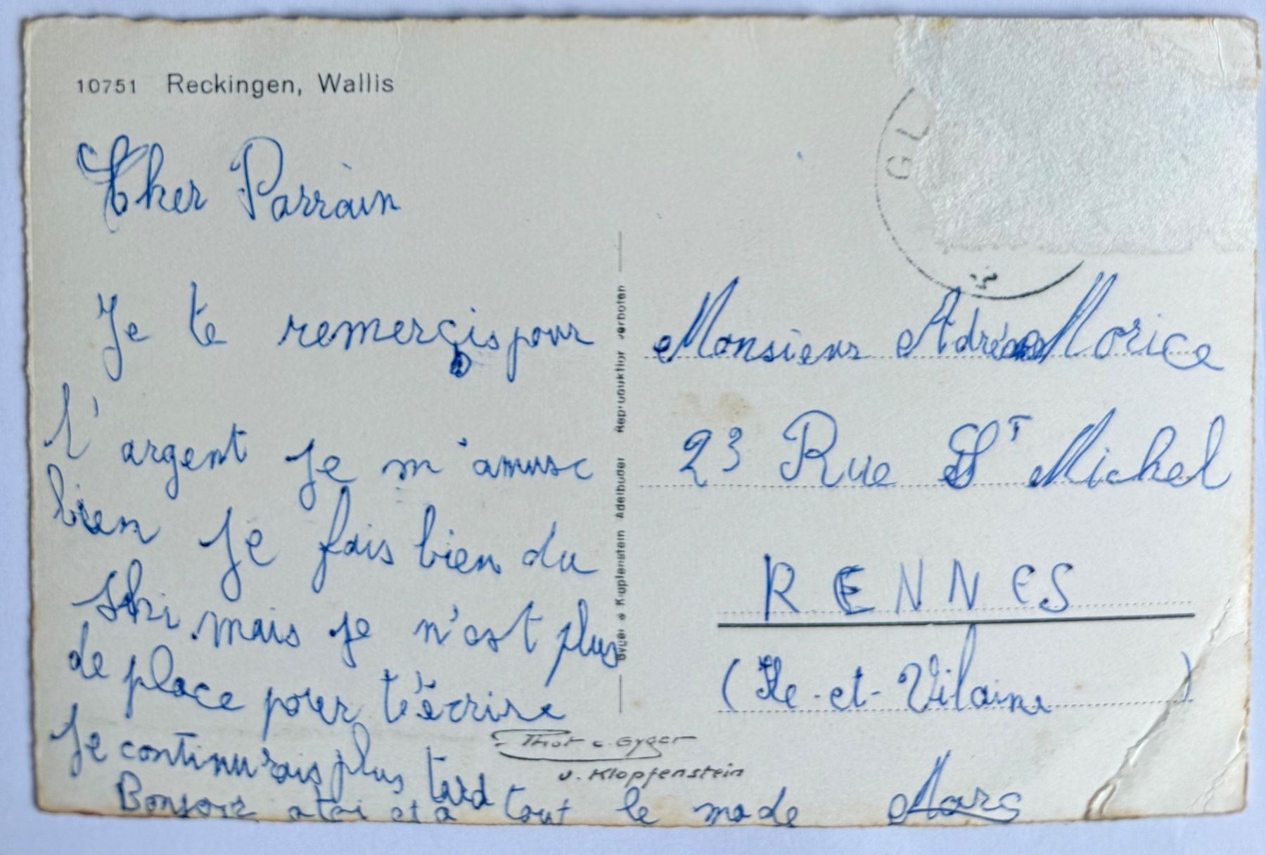 Cartoline postali: AK: Reckingen - VS – Usato da Lutry venduto da Ediego 1