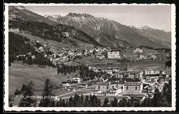 Ansichtskarten: AK St. Moritz, Bad und Dorfansicht – Gebraucht aus Berlin von bartko-reher