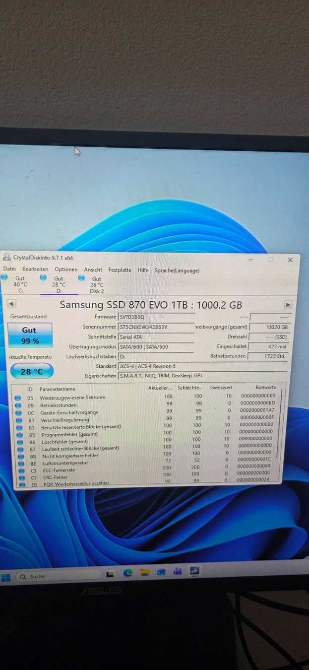 Samsung Dischi rigidi: 1TB Samsung 870Evo SSD neuwertig – Usato da Zihlschlacht venduto da vogelgrip 1