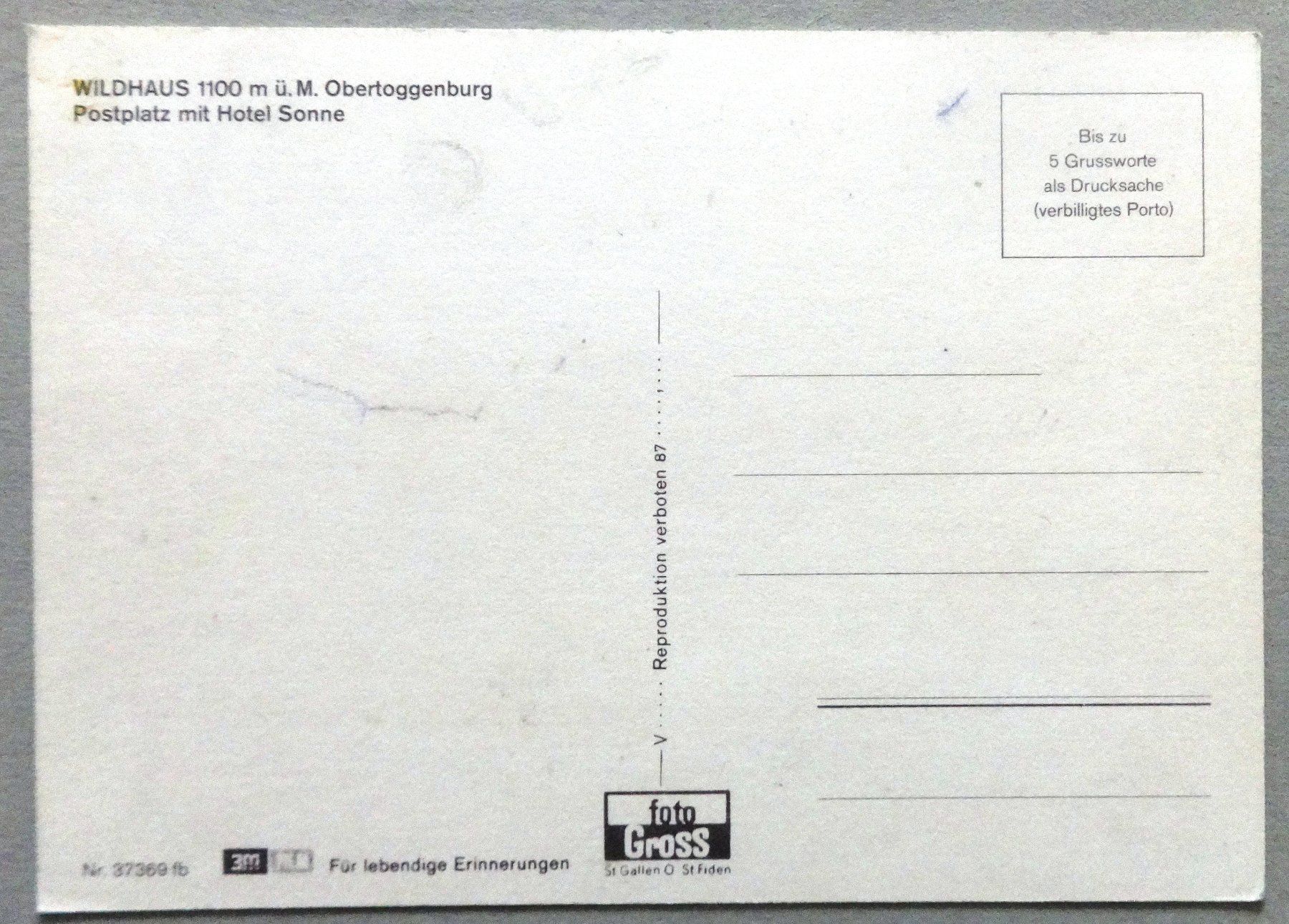 Cartes postales: Wildhaus, Postplatz mit Hotel Sonne – Défectueux à Fétigny par Billy2miny 1