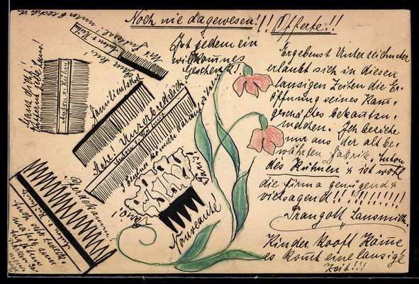 Cartes postales: Handgemalt: Verschiedene Haarkämme und  – D'occasion à Berlin par bartko-reher