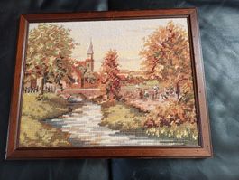 Herbstliches Wandbild/Gobelin mit Rahmen, Guter Zustand!