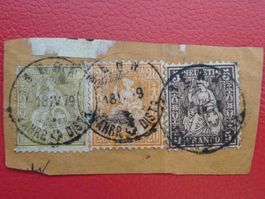 1879, DREI-Farben-Frankatur von BERN: Nr.36+32+30