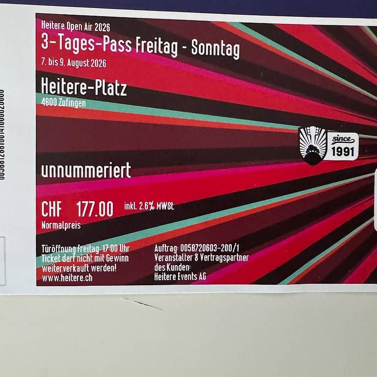 Biglietti: Heitere Openair 3 Tagespass – Usato da Oberbipp venduto da Jacquelinemichele