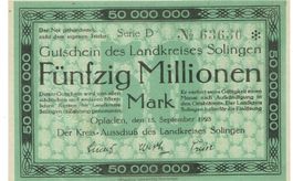 Solingen 50 Mil.Mark Serie D 15.09.1923 VZ+-VZ++