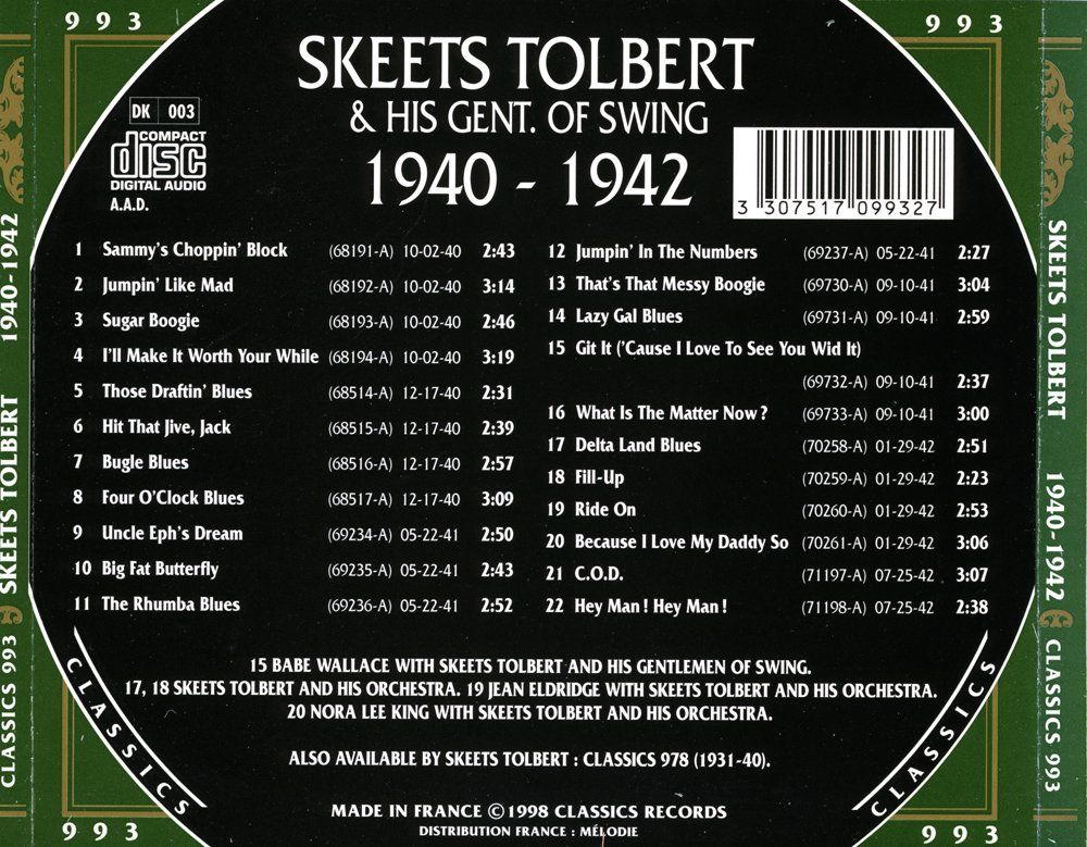 CD: Jazz-CD:  Skeets Tolbert 1940 - 1942 (Classics) – Usato da Hochfelden venduto da mue_lhm9 3