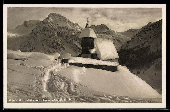 Cartoline postali: AK Inner-Arosa, Altes Kirchlein – Usato da Berlin venduto da bartko-reher
