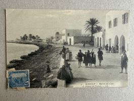 🟡antik Postkarte gelaufen 1908 Briefmarke TUNESIEN MAHDIA