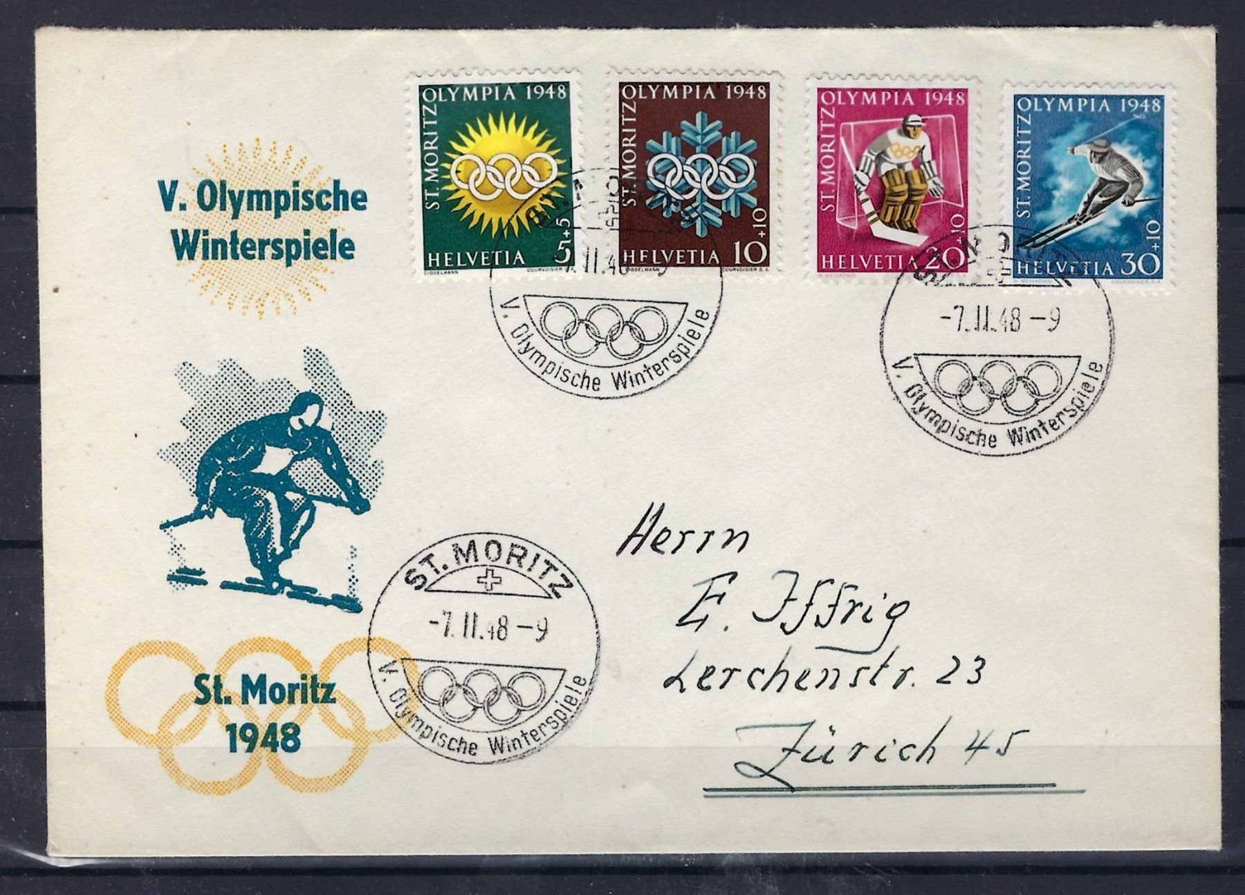 Tutti i francobolli: 1948 Olympia Brief St, Moritz   16055 – Usato da Lunden venduto da Animus999
