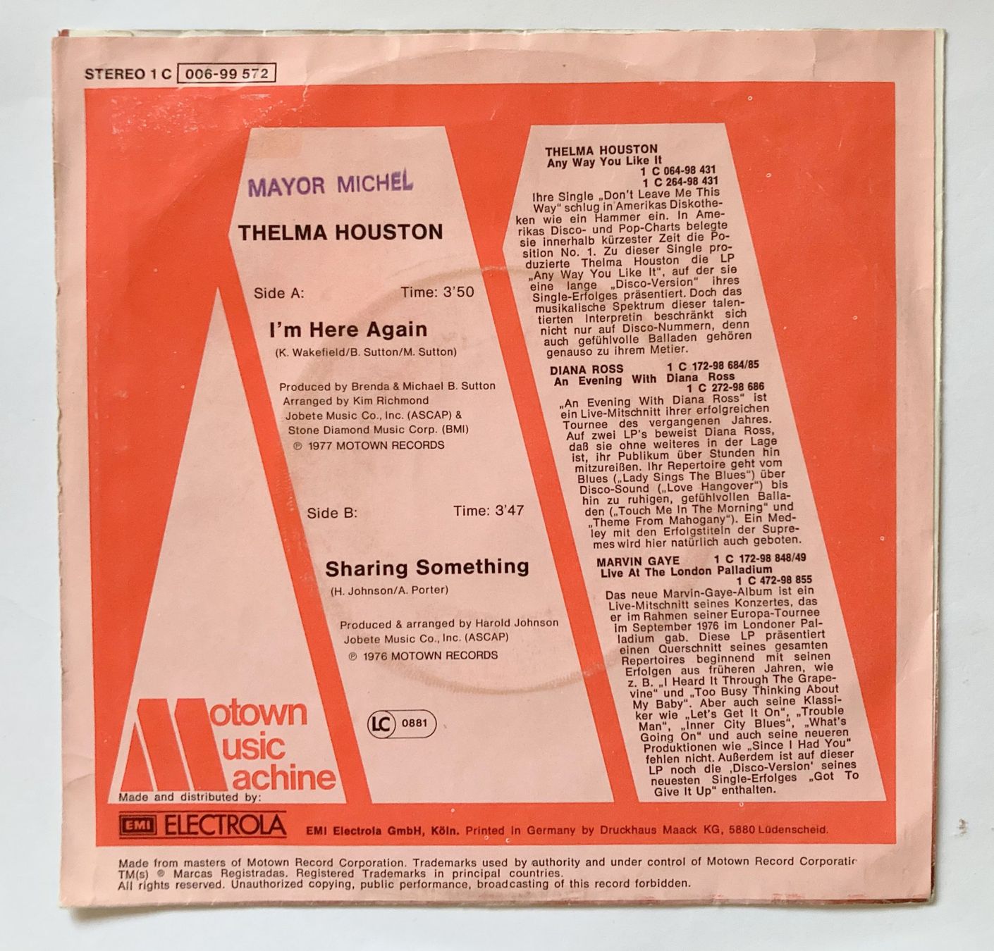 Dischi in vinile: THELMA HOUSTON - I'M HERE AGAIN – Usato da Bottens venduto da hotter-than-hell 1