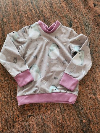 Jogginganzug Gr. 80 mit Vogelmotiv und lila Hosen, Handmade