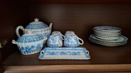 Kaffeeservice 6 Personen blauweiss Porzellan mit Goldrand