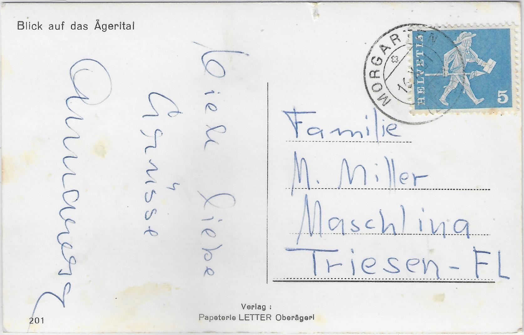Ansichtskarten: Blick auf das Ägerital – Gebraucht aus Ettingen von Kartenplanet 1