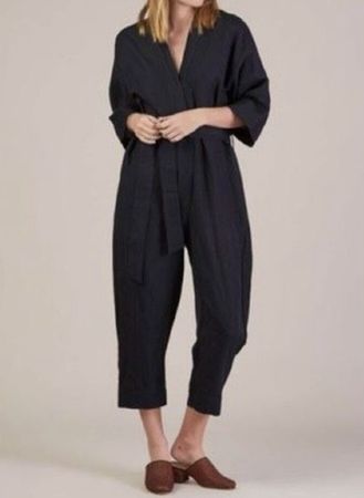 Jesse Kamm Kimono Black Minimalist Wrap Jumpsuit One Piece