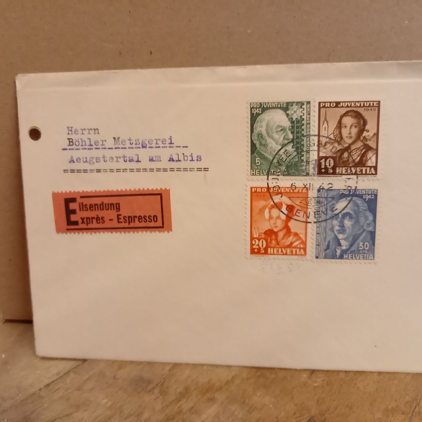 Tutti i francobolli: Briefumschlag Pro Juventute 1942 mit Briefmarken . – Usato da Ottenbach venduto da menseli251 1